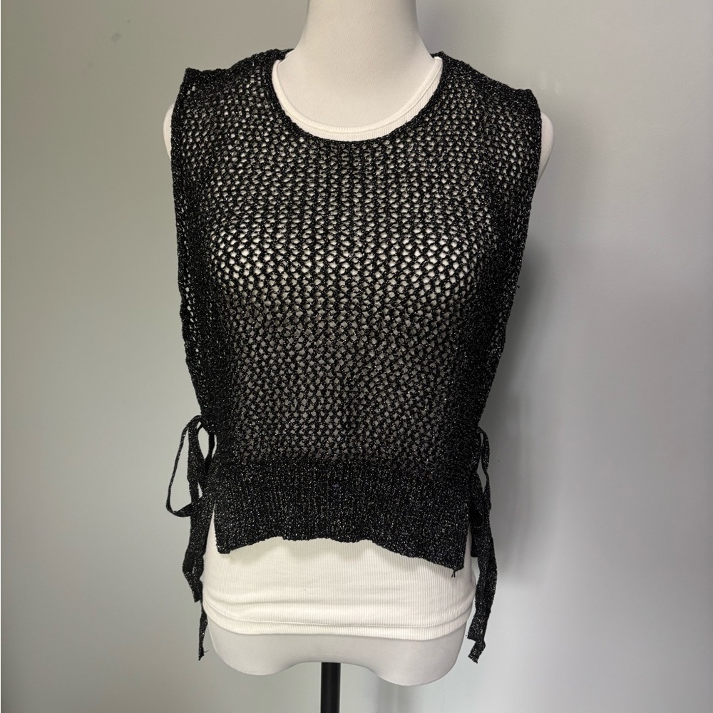 Zara Black Mesh Side Tie Tank Top size M